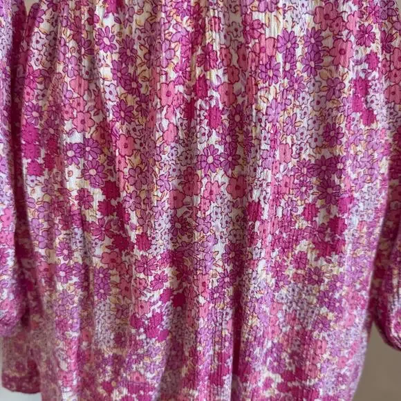 Sky to Moon Pink Floral Long Sleeve Cut Out Dress Medium- cottage, romantic